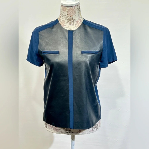 RAOUL Navy blue silk and leather panel top size XS. - Picture 1 of 12